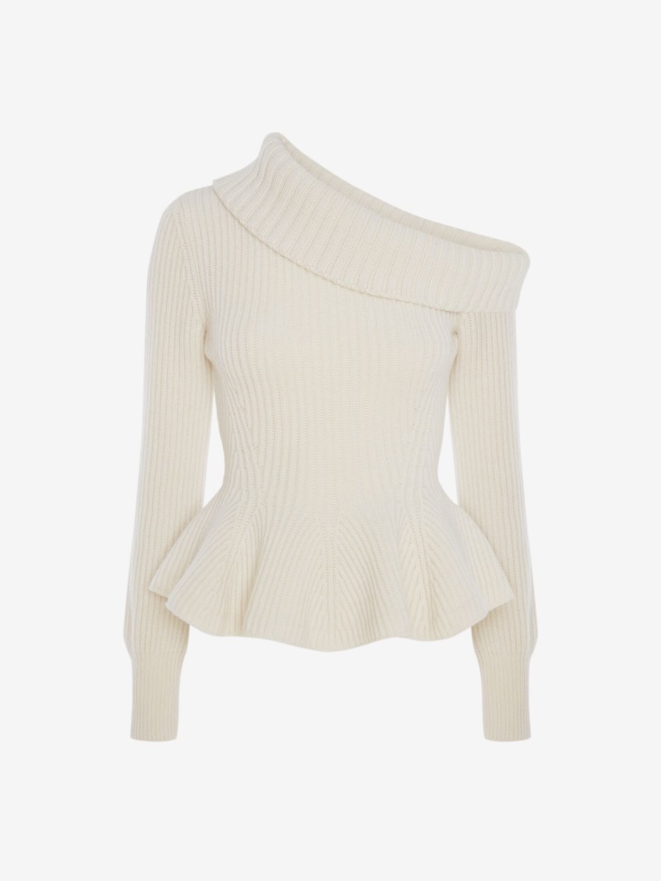 Ivory Women's One-Shoulder Peplum Jumper Fashion Alexander McQueen