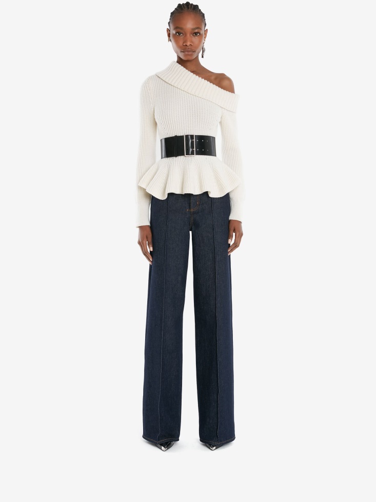 Ivory Women's One-Shoulder Peplum Jumper Fashion Alexander McQueen