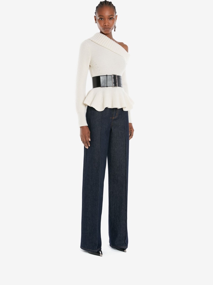Ivory Women's One-Shoulder Peplum Jumper Fashion Alexander McQueen