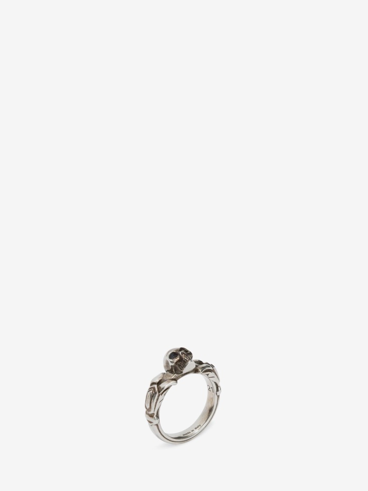 Men's Textured Skull Ring Fashion Alexander McQueen Antique Silver