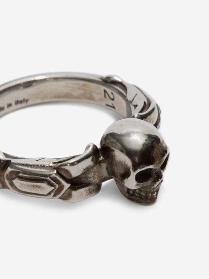 Men's Textured Skull Ring Fashion Alexander McQueen Antique Silver