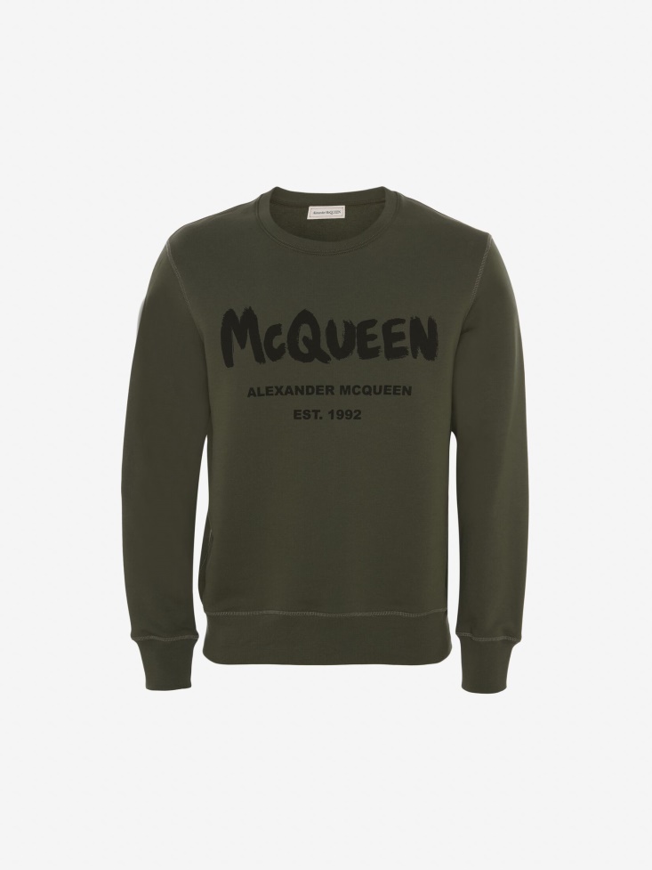Khaki Fashion Alexander McQueen Men's in Graffiti Sweatshirt