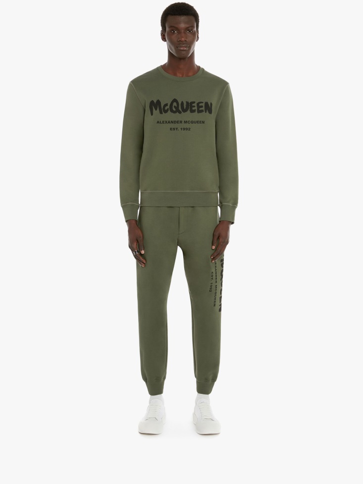 Khaki Fashion Alexander McQueen Men's in Graffiti Sweatshirt