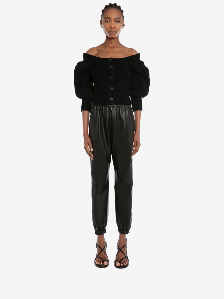 Fashion Alexander McQueen Black Women's Leather Joggers