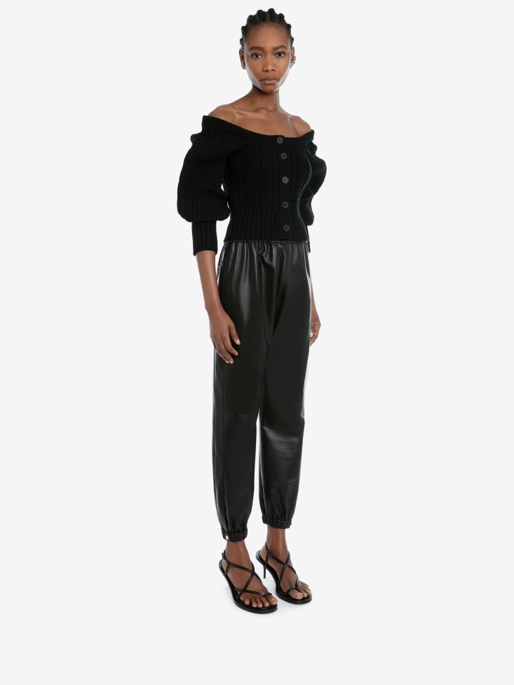 Fashion Alexander McQueen Black Women's Leather Joggers