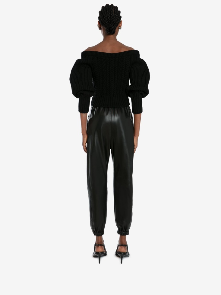 Fashion Alexander McQueen Black Women's Leather Joggers