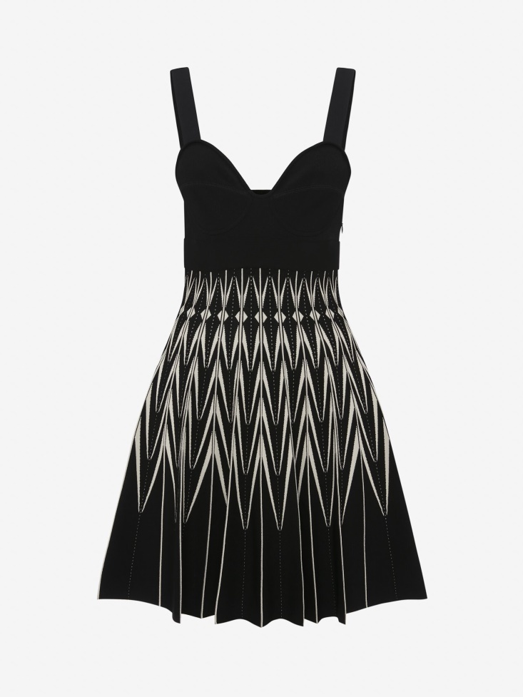 Black/Bone Fashion Alexander McQueen Women's Engineered Jacquard Chevron Mini Dress