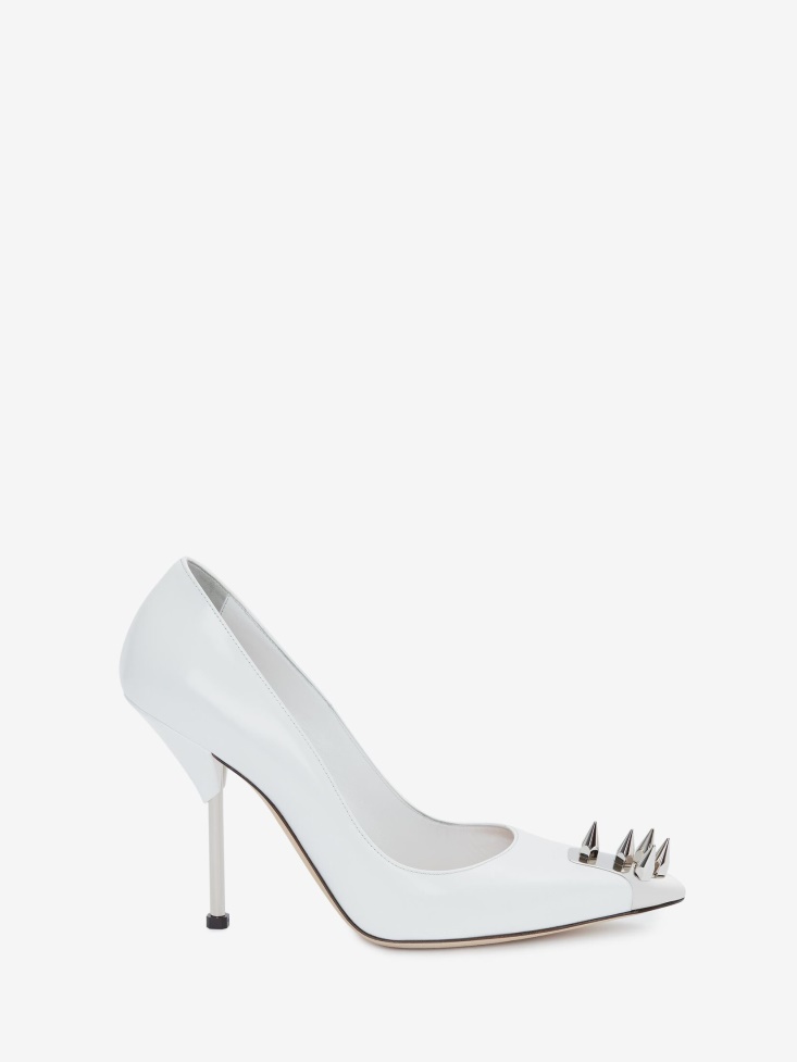 Fashion Alexander McQueen White/Silver Women's Punk Stud Pump