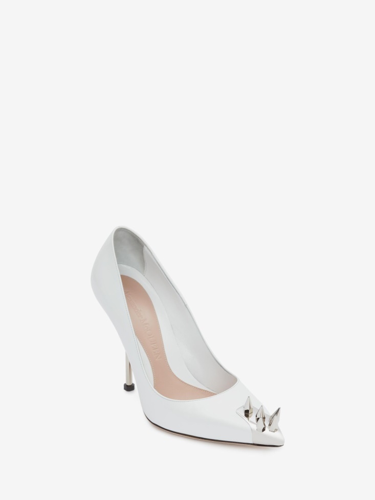 Fashion Alexander McQueen White/Silver Women's Punk Stud Pump