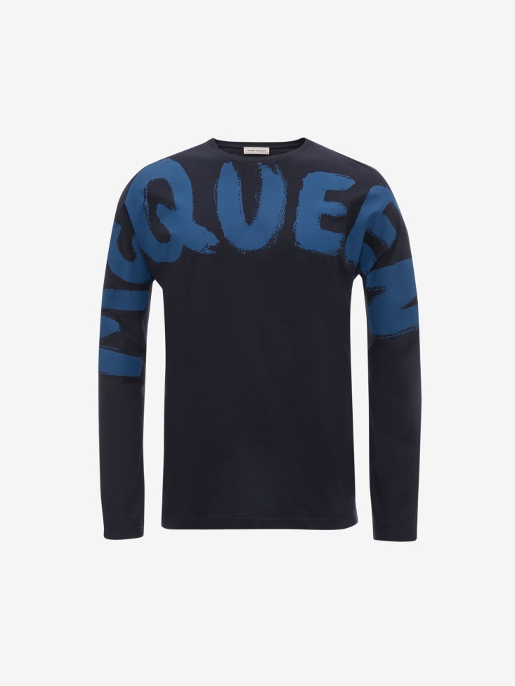 Men's in Graffiti Kimono T-Shirt Navy Fashion Alexander McQueen