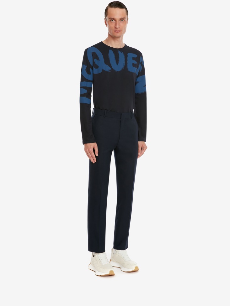 Men's in Graffiti Kimono T-Shirt Navy Fashion Alexander McQueen