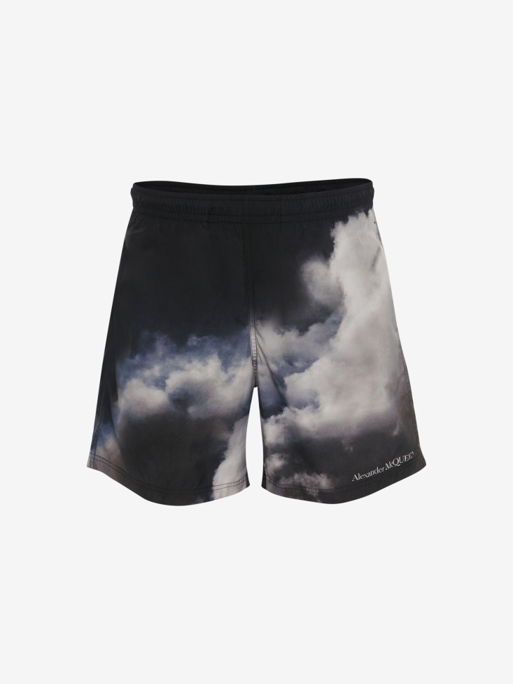 Fashion Alexander McQueen Men's Engineered Storm Sky Print Swim Shorts Midnight Blue/Light Grey