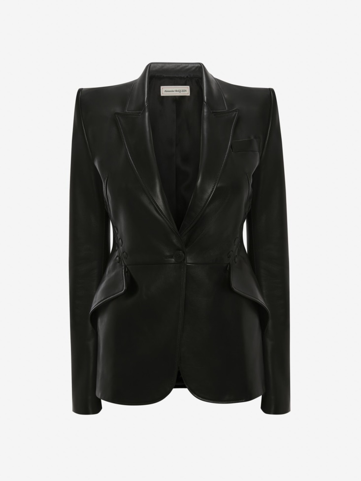 Black Women's Couture Stitch Leather Jacket Fashion Alexander McQueen