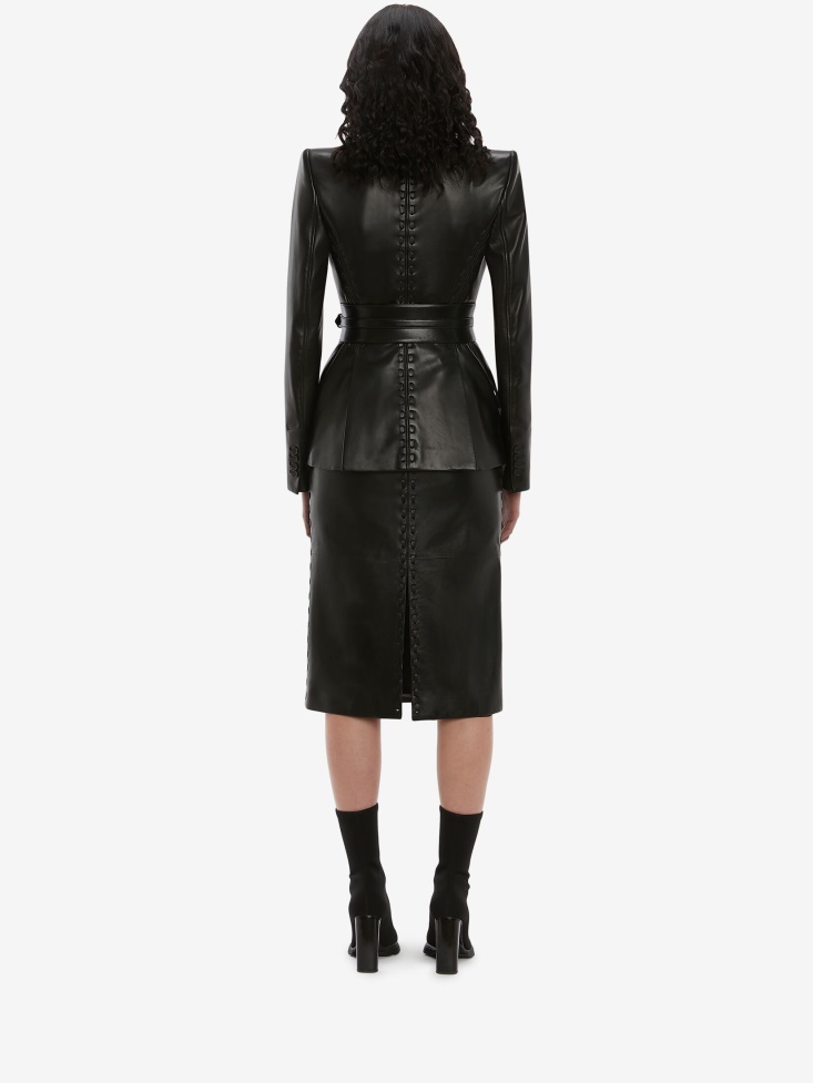 Black Women's Couture Stitch Leather Jacket Fashion Alexander McQueen