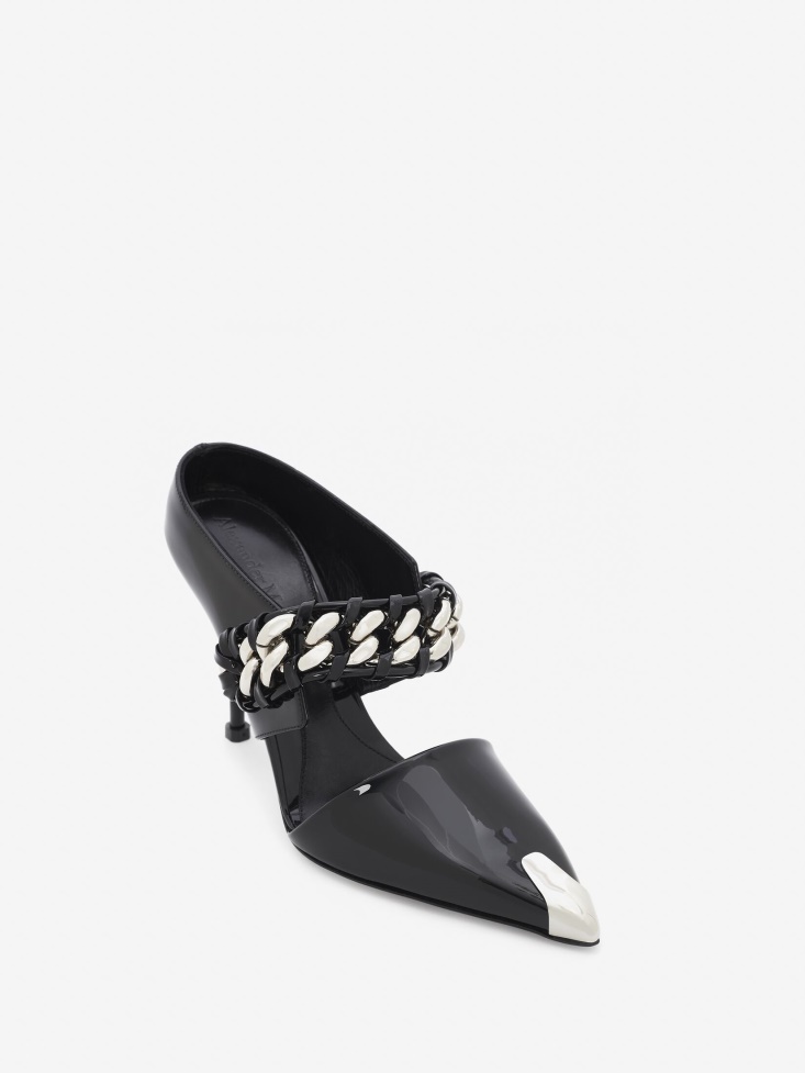 Black/Silver Fashion Alexander McQueen Punk Chain Mule