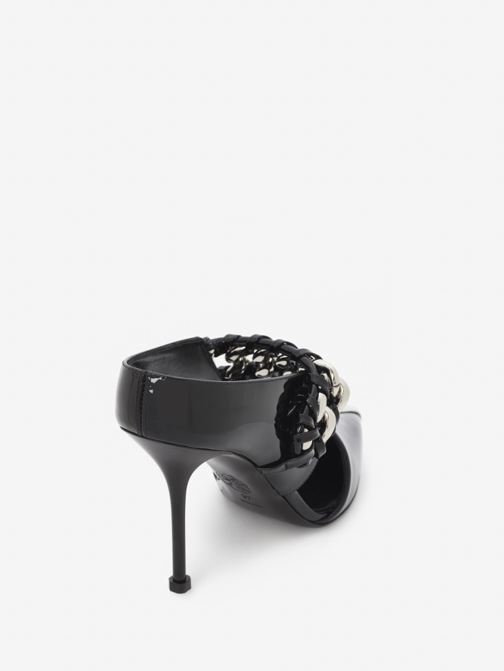 Black/Silver Fashion Alexander McQueen Punk Chain Mule