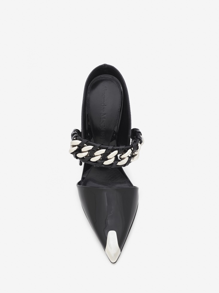 Black/Silver Fashion Alexander McQueen Punk Chain Mule