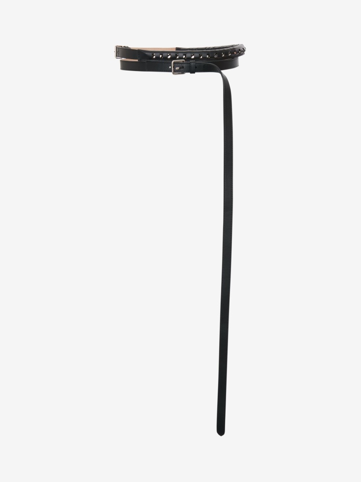 Fashion Alexander McQueen Black Women's Double Buckle Long Thin Belt