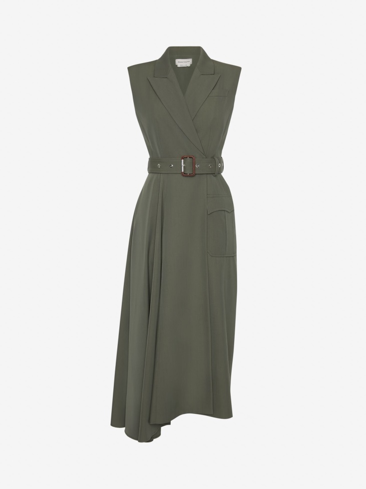 Fashion Alexander McQueen Women's Asymmetric Drape Pencil Dress Military Green