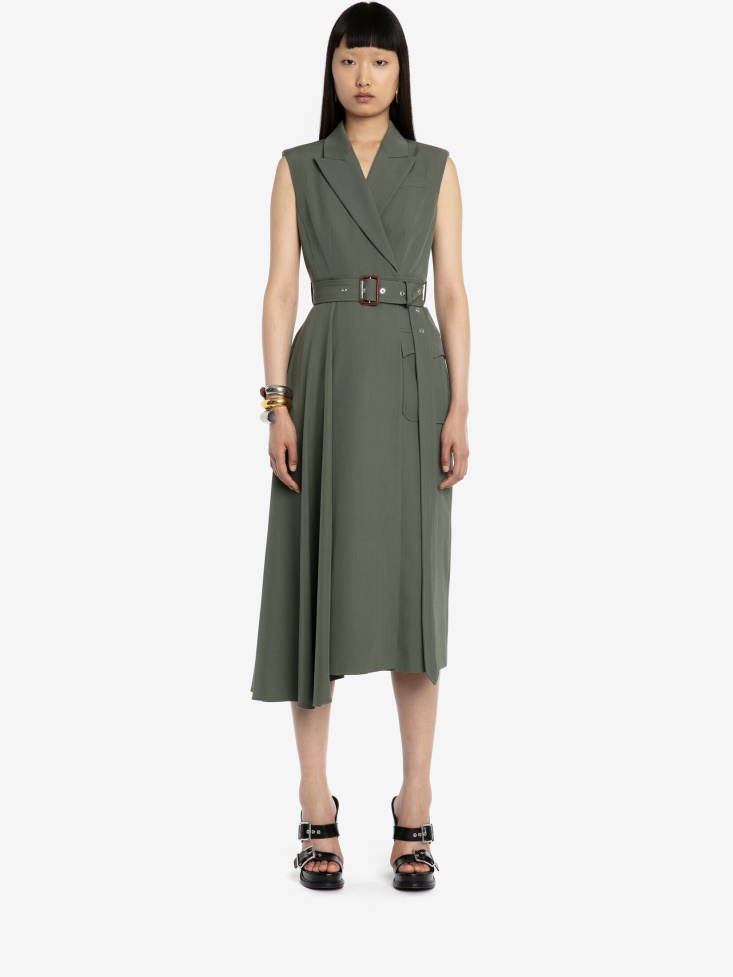 Fashion Alexander McQueen Women's Asymmetric Drape Pencil Dress Military Green