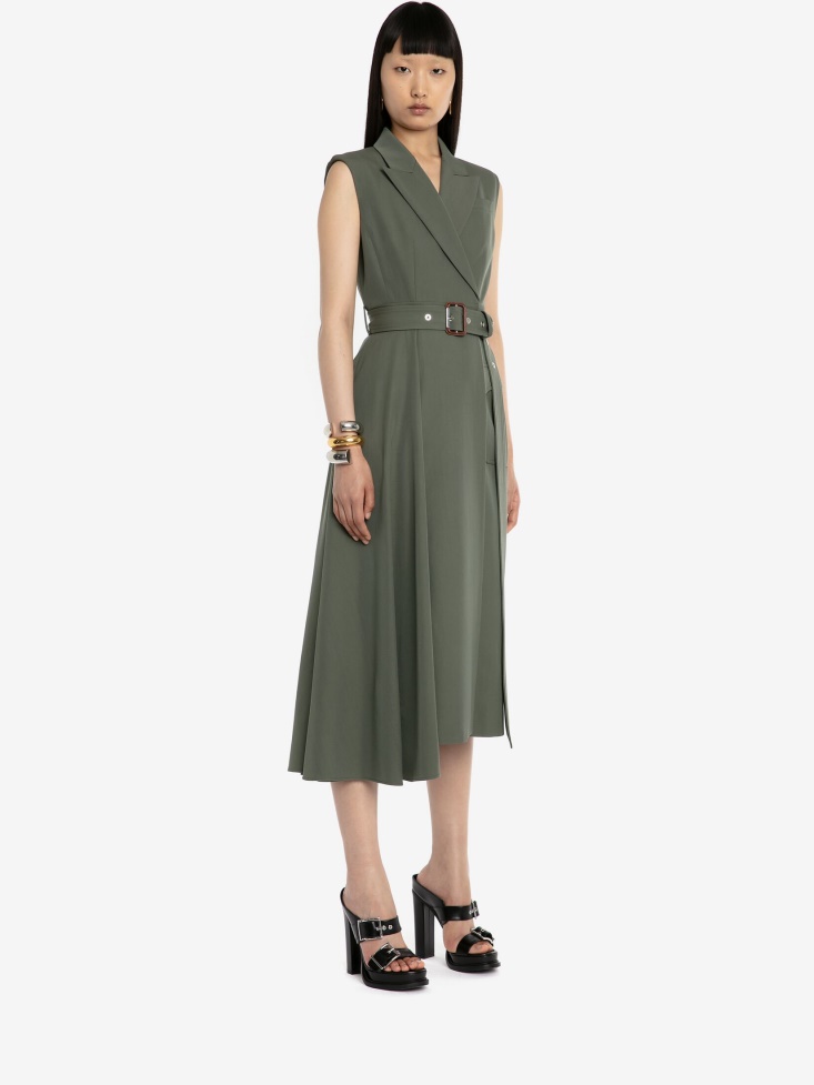 Fashion Alexander McQueen Women's Asymmetric Drape Pencil Dress Military Green