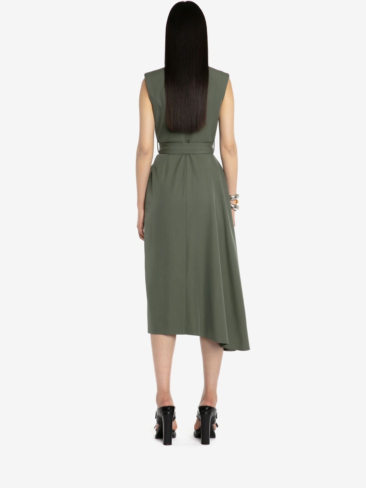 Fashion Alexander McQueen Women's Asymmetric Drape Pencil Dress Military Green