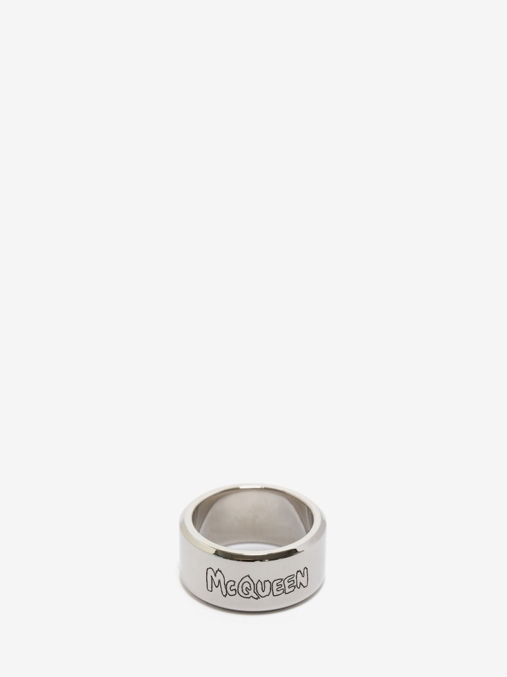 Men's in Graffiti Ring Antique Silver Fashion Alexander McQueen
