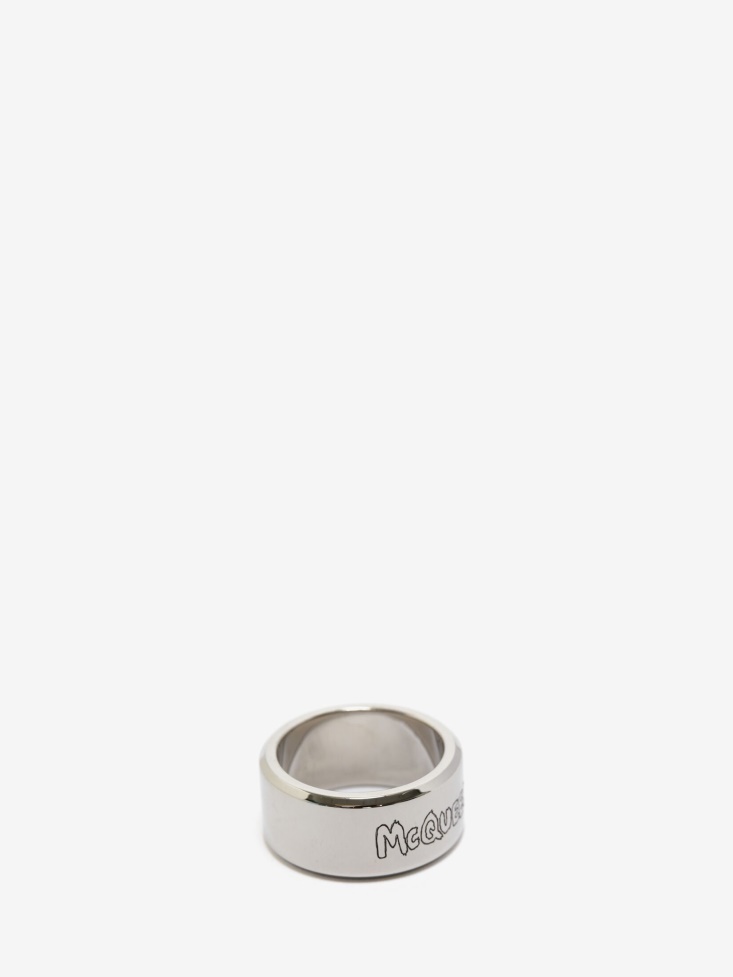 Men's in Graffiti Ring Antique Silver Fashion Alexander McQueen