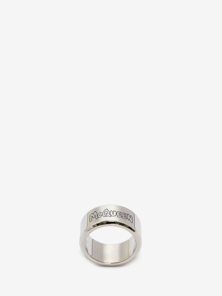 Men's in Graffiti Ring Antique Silver Fashion Alexander McQueen