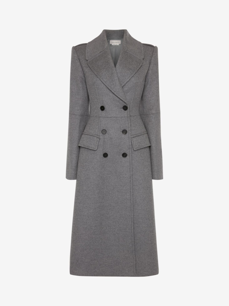 Grey Melange Fashion Alexander McQueen Women's Double-Breasted Military Coat