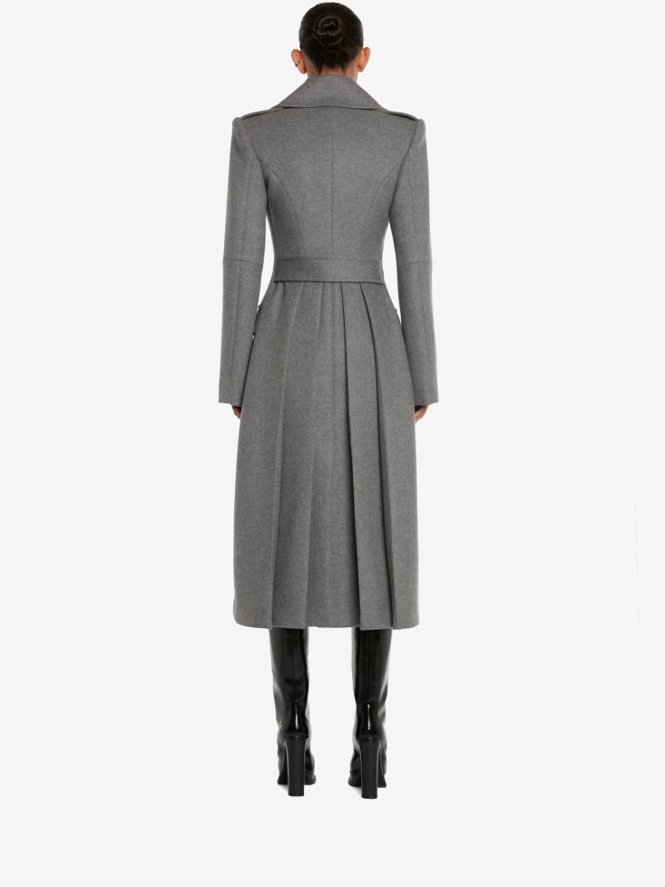 Grey Melange Fashion Alexander McQueen Women's Double-Breasted Military Coat