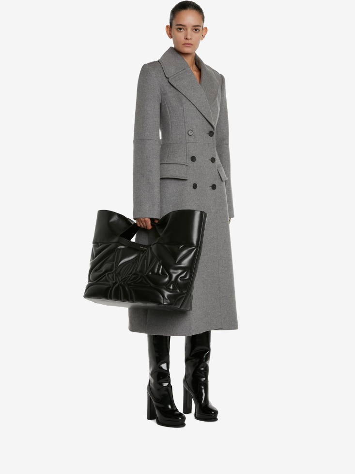 Grey Melange Fashion Alexander McQueen Women's Double-Breasted Military Coat