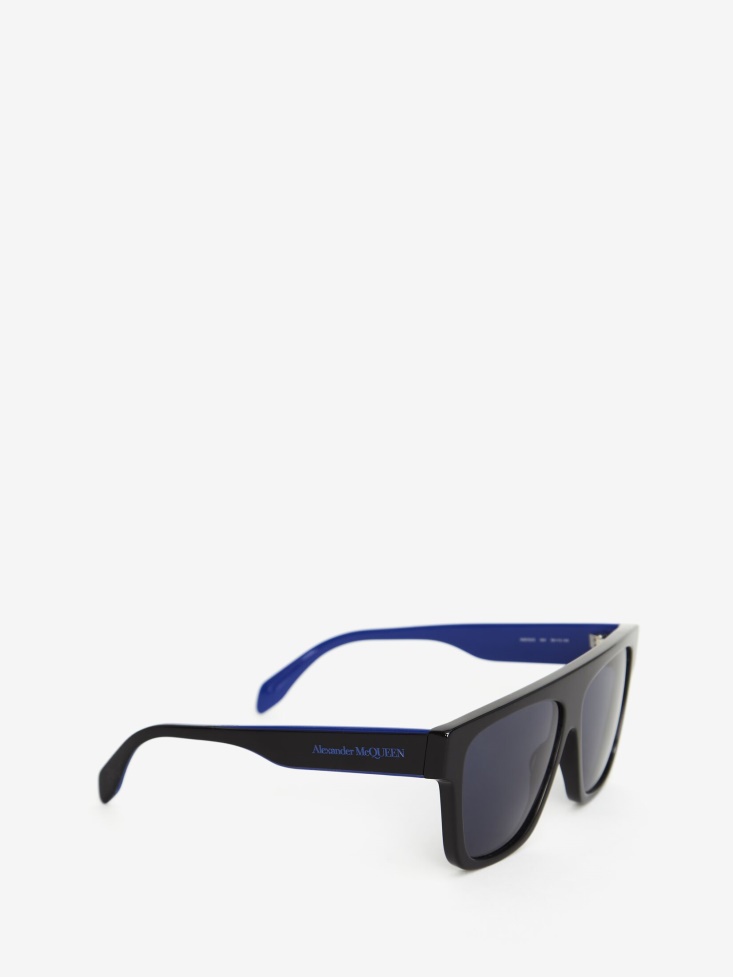 Black/Blue Men's Selvedge Flat Top Sunglasses Fashion Alexander McQueen