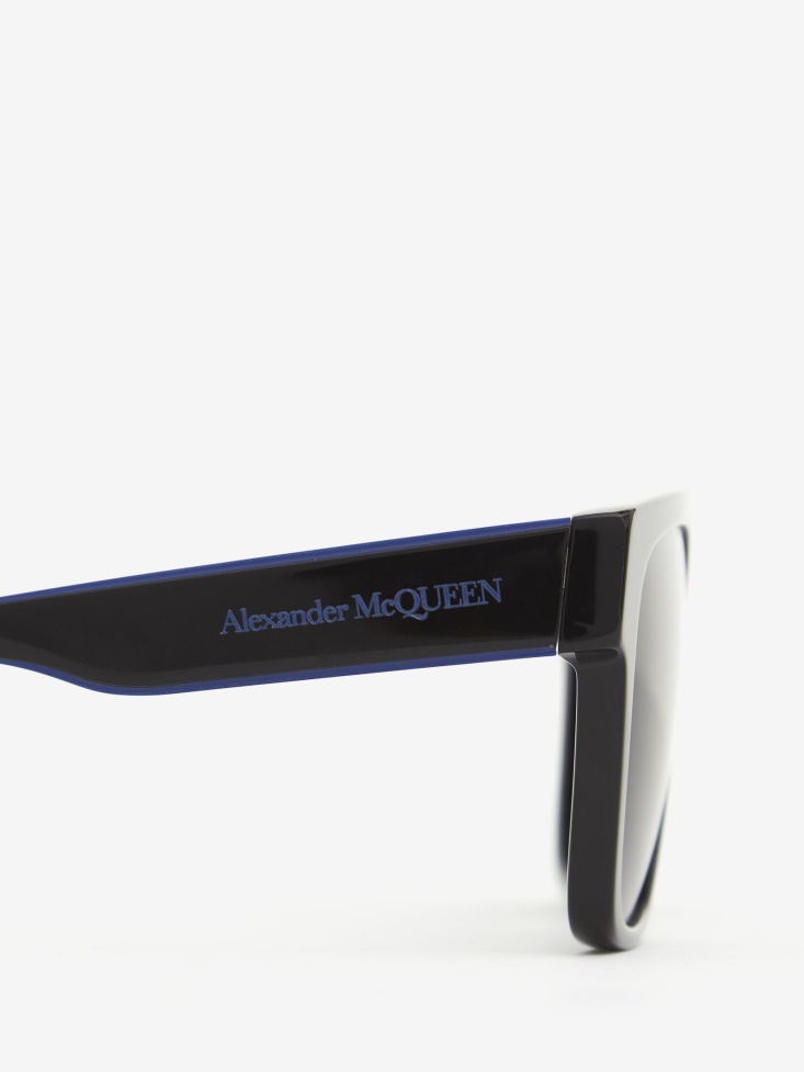 Black/Blue Men's Selvedge Flat Top Sunglasses Fashion Alexander McQueen