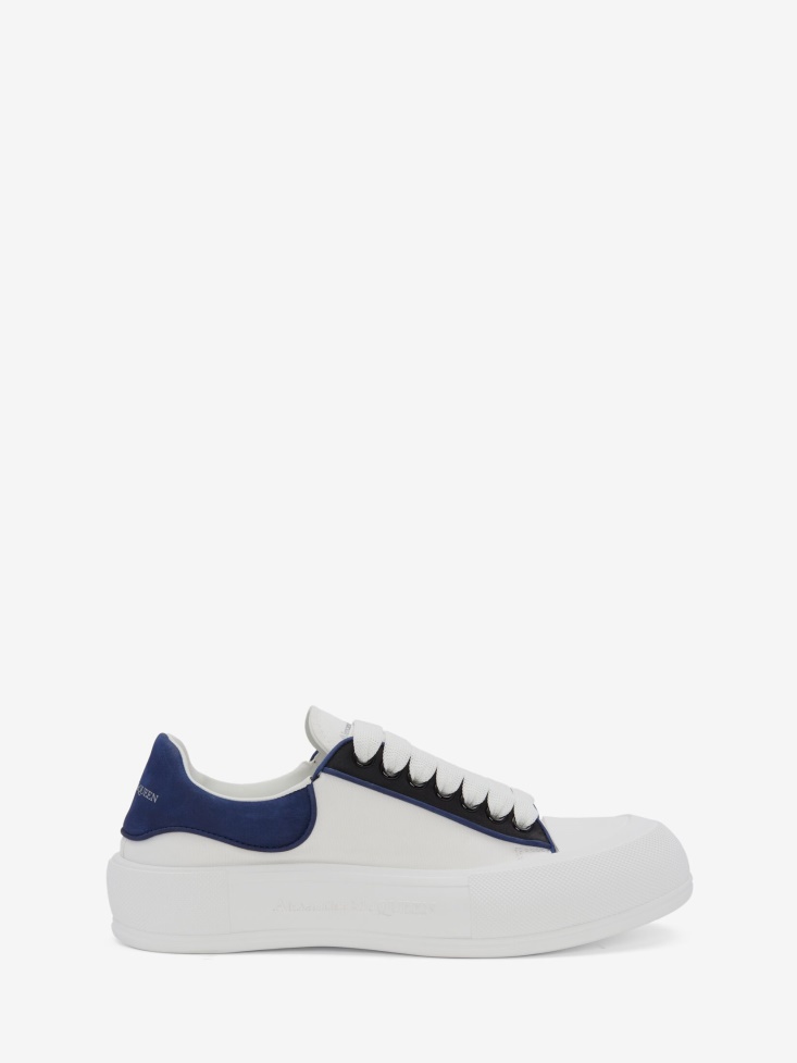 White/Ocean Blue/Black Fashion Alexander McQueen Men's Deck Plimsoll
