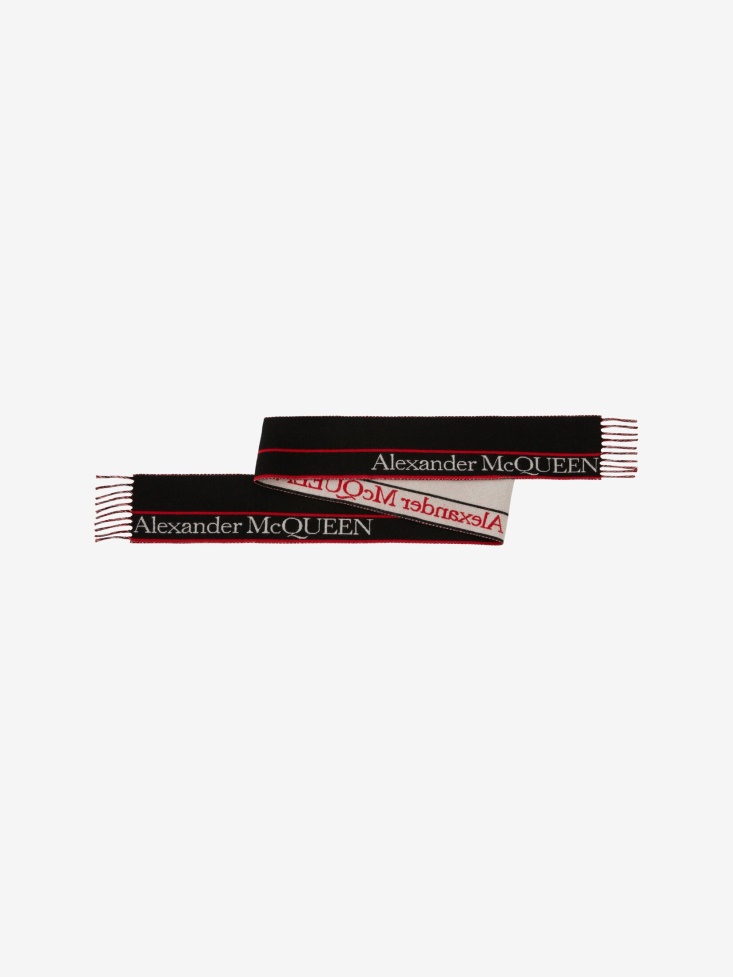 Fashion Alexander McQueen Black/Red Men's in Selvedge Ribbon Scarf