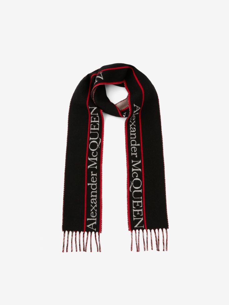 Fashion Alexander McQueen Black/Red Men's in Selvedge Ribbon Scarf