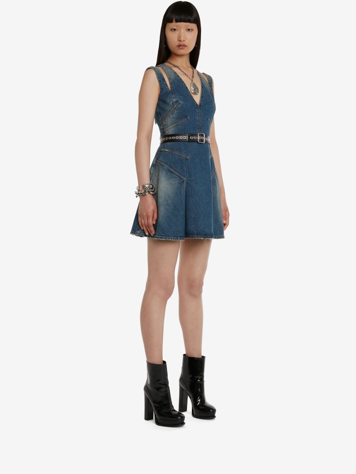 Fashion Alexander McQueen Women's Panelled Denim Mini Dress Blue