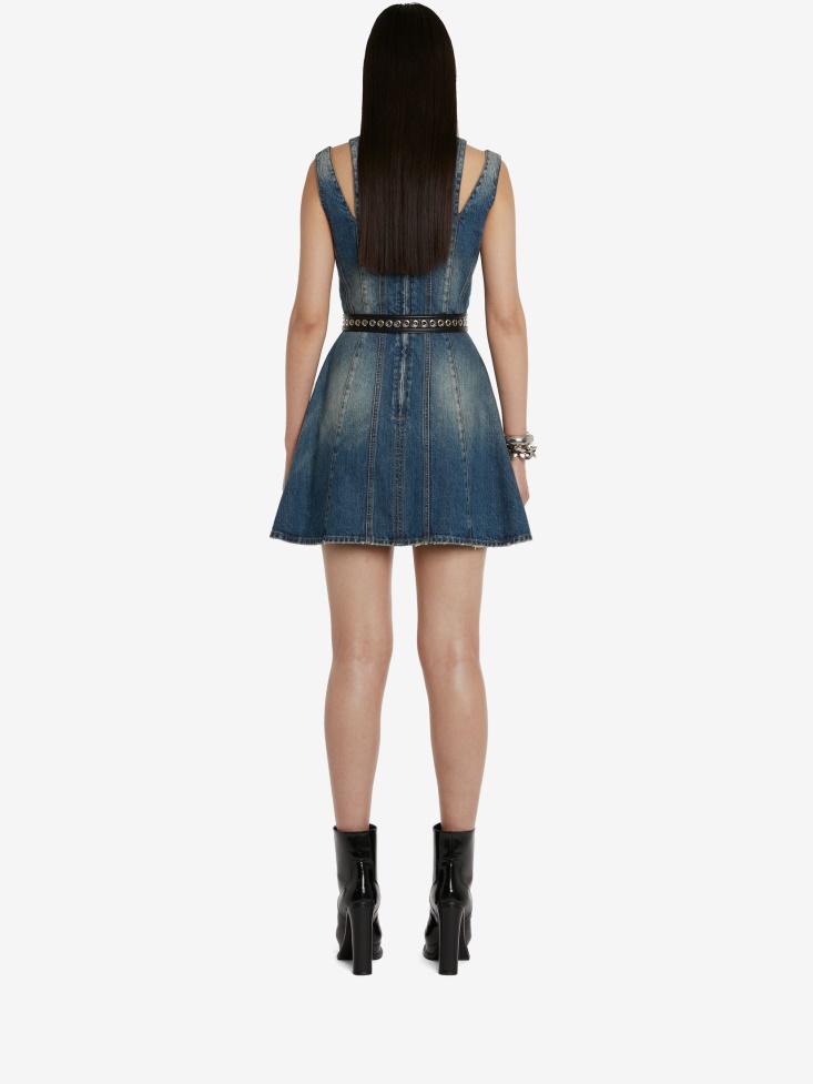 Fashion Alexander McQueen Women's Panelled Denim Mini Dress Blue