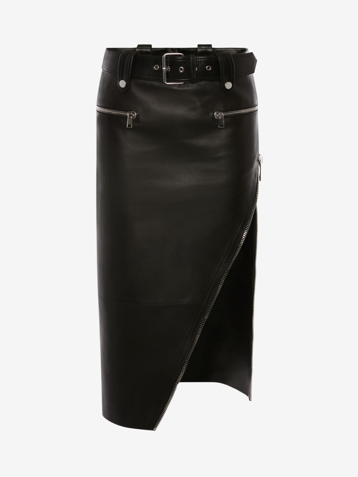 Black Women's Slashed Pencil Biker Skirt Fashion Alexander McQueen