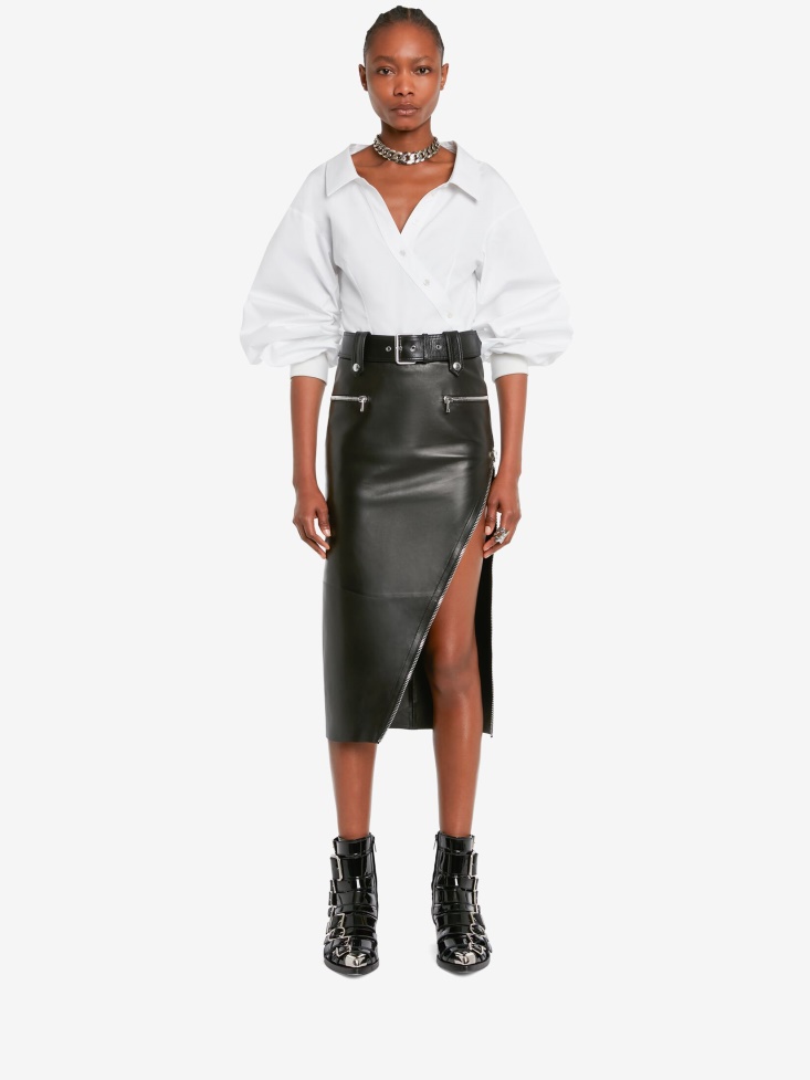 Black Women's Slashed Pencil Biker Skirt Fashion Alexander McQueen