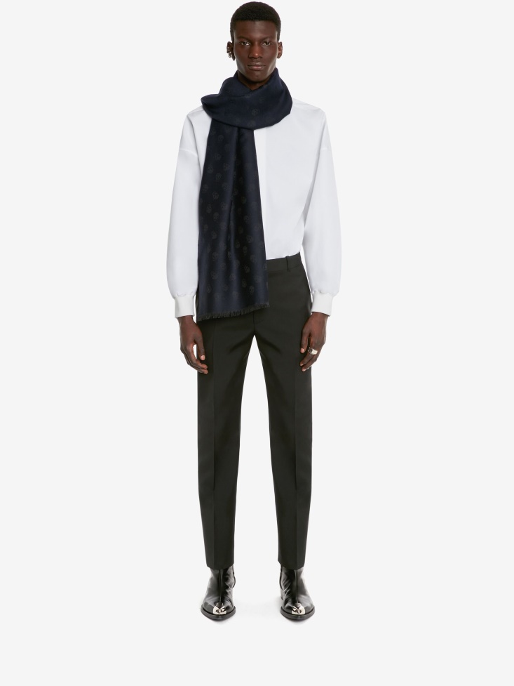 Fashion Alexander McQueen Navy/Blue Men's Reversible Skull Scarf