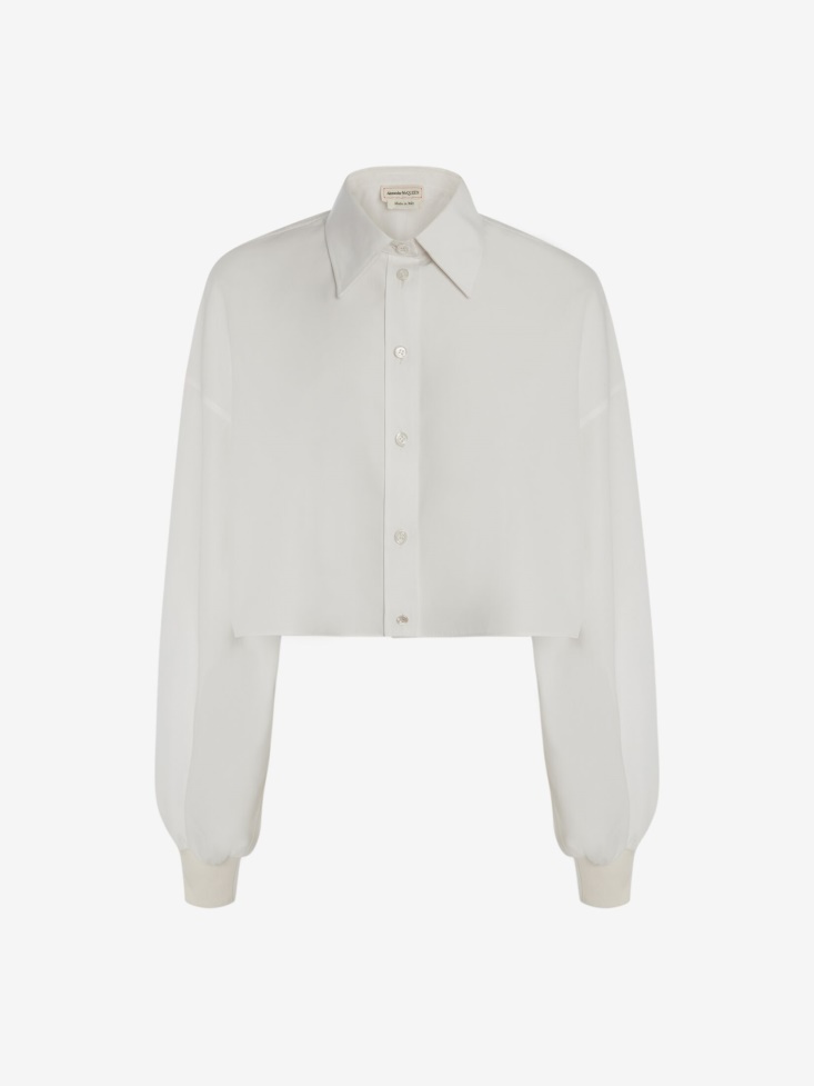 Fashion Alexander McQueen Women's Cropped Cocoon Sleeve Shirt Optical White