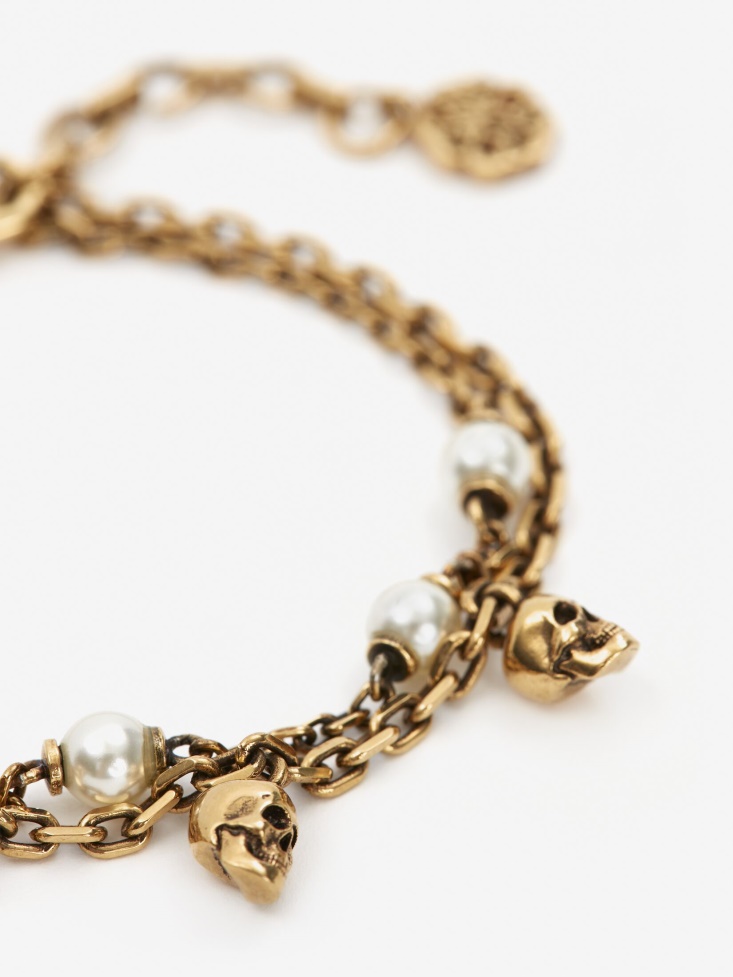 Women's Pearl Skull Chain Bracelet Antique Gold Fashion Alexander McQueen