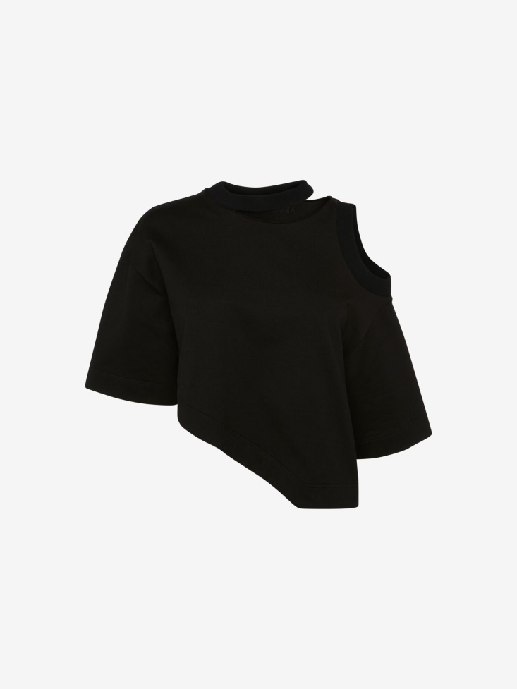 Fashion Alexander McQueen Women's Asymmetric Cropped T-Shirt Black