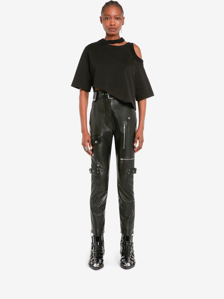 Fashion Alexander McQueen Women's Asymmetric Cropped T-Shirt Black