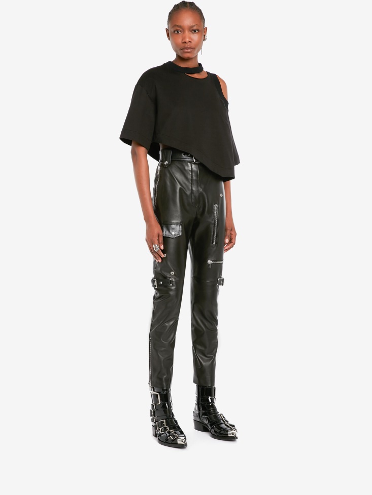 Fashion Alexander McQueen Women's Asymmetric Cropped T-Shirt Black