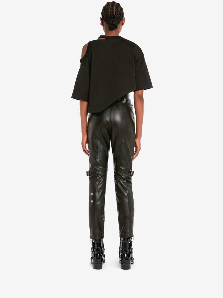 Fashion Alexander McQueen Women's Asymmetric Cropped T-Shirt Black