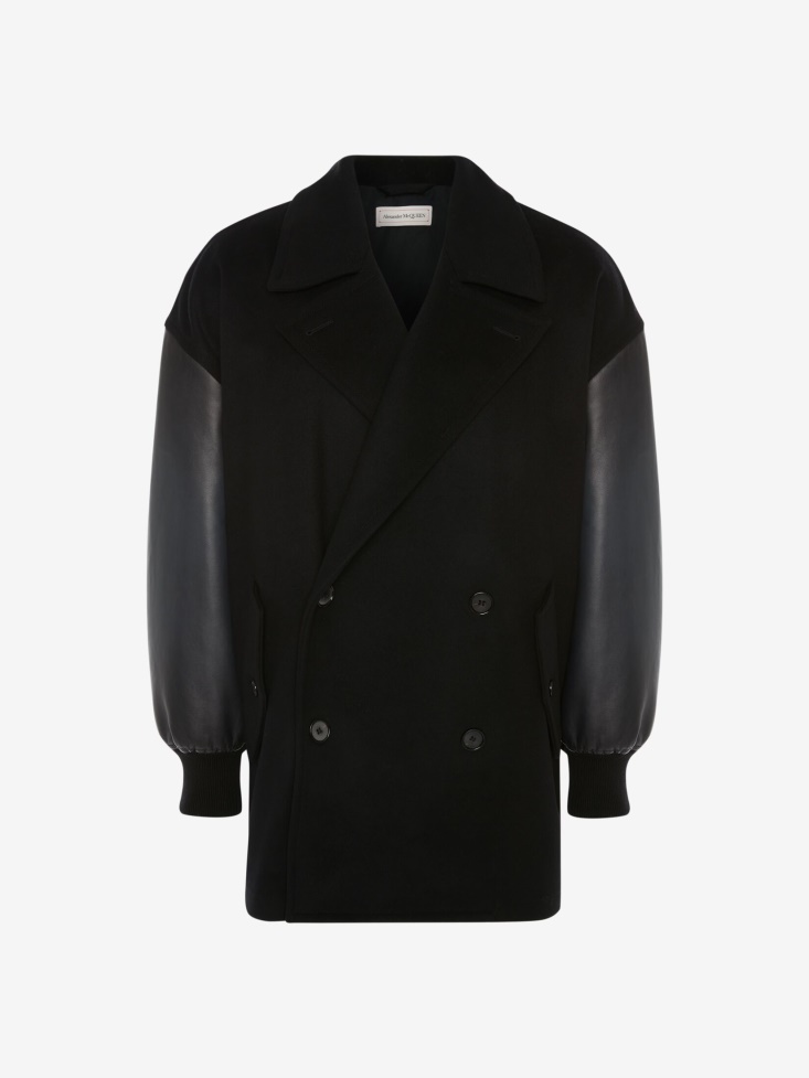 Black/Navy Fashion Alexander McQueen Men's Dropped Shoulder Peacoat