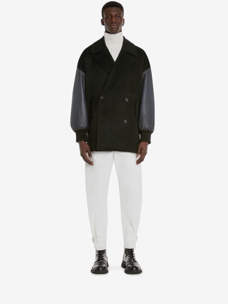 Black/Navy Fashion Alexander McQueen Men's Dropped Shoulder Peacoat